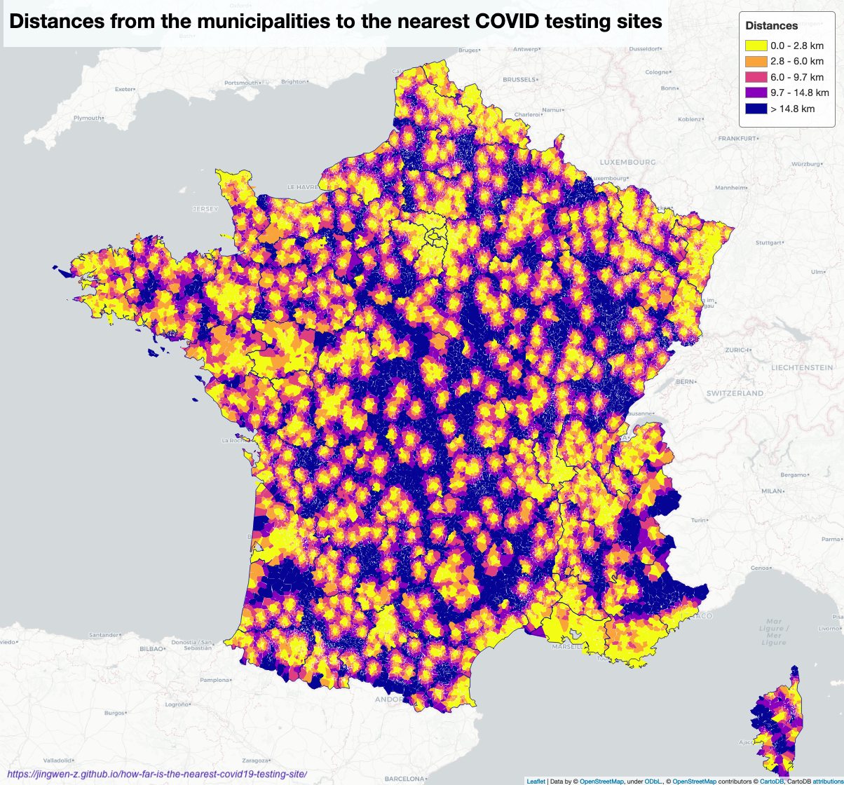 The nearest COVID-19 testing site distance